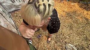 oh damn this curvy blonde milf's juicy ass creampied in forest woods