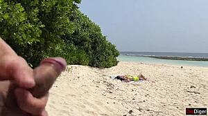 Public beach pickup stepmom stepdaughter flash dick cum facial