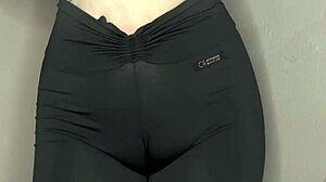 black leggings hug her cameltoe tight in yoga tease