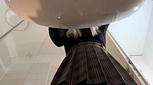 Big Tits Blonde Strips Pantyhose Miniskirt Heels In Bathroom!
