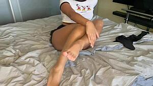 me in stockings feeling so athletic and cute teasing my natural tits during masturbation fetish