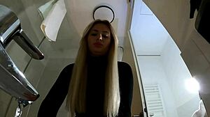 Big Tits Blonde Strips Pantyhose Miniskirt Heels In Bathroom!