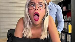 hot secretary milan rodriguez rides co-worker cock on desk then cums on glasses