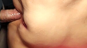 Cute fuck doll's fat shaved pussy stretched by double toy penetration