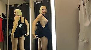 Blonde Tits Tease See-Through Haul in Mall Changing Room