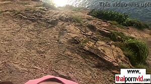 thai teen cherry drops skirt for quick beach blowjob to boyfriend outdoors