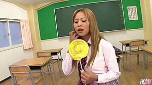 Japanese babe Yui Aoyama creams perverted teacher's cock!