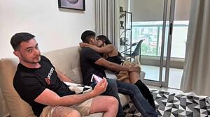 Corno sucks wife's lover thick cock domination