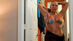 stepmom's bikini on vacation got me so horny she jerked my monster cock till i came hard... oh man her tan lines