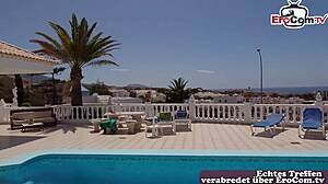 German Mallorca guys yell we ficken hot touristin right at poolside