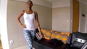 big tits ebony babe rides strong american guy during amateur casting session