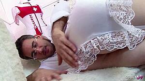 Pale nurse Daphne's tits lure doctor fuck