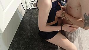 Sassy redhead prostitute cums hard from bent over monster cock anal