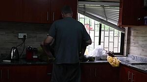 Fucking Wife Bent Over Outside Then Doggystyle in Kitchen Dripping Wet