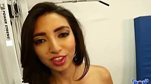 frida sante eyes miles long's throbbing shaft hungrily in the gym shadows