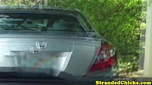 Hitchhiking Brunette Teen Sucks and Fucks Big Cock in Car