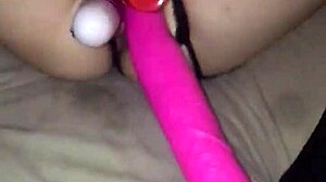 Amateur girlfriend stretches wet milf pussy slamming three huge dildos closeup squirt