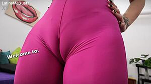 whoa check out this tall young cleopatra babe's huge jiggly ass and puffy cameltoe in tight leggings