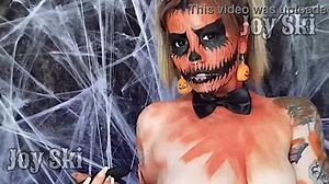 Nerdy Brazilian Lesbian Fucks Pumpkin Pussy for Halloween Fetish Thrill