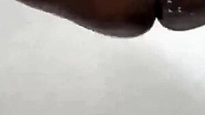 sexyrita bathes her big black cock milf body backstage, masturbates juicy pussy, and takes doggy from bony dick in homemade compilation