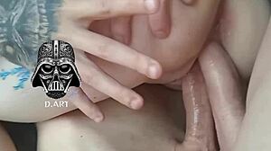 raw double vaginal penetration builds to her shaking orgasm