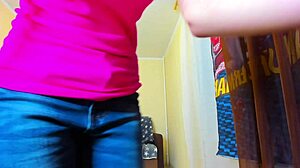 brunette teen's long striptease reveals huge natural tits shaved pussy juicy lips erotic masturbation tease