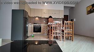Stepmom's eyes widen at stepsons huge cock before she bends over for taboo pussy pounding.