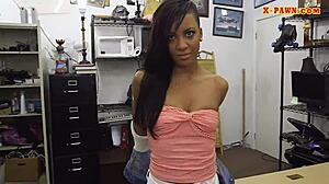 hidden cam catches ebony babe sucking and riding pawn guy hard