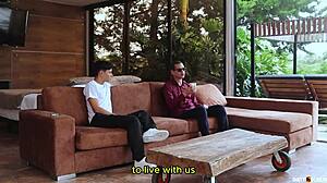 Fucking blind man's daughter right beside him as cum drips down thinking it's cream!