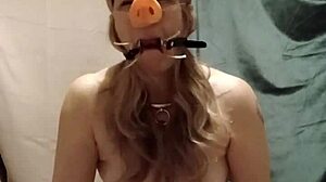 French slave endures indoctrination fellatio pig snout spreader session