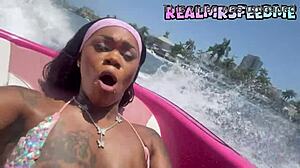 Topless Big Ass Ebony Babe Dances and Flashes Pussy Publicly in Miami