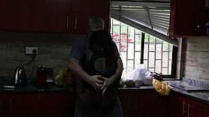 Fucking Wife Bent Over Outside Then Doggystyle in Kitchen Dripping Wet