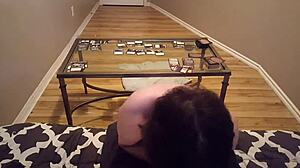 nerdy neighbors turn gathering game into curvy riding fuckfest?