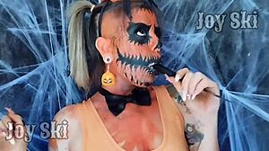 Nerdy Brazilian Lesbian Fucks Pumpkin Pussy for Halloween Fetish Thrill