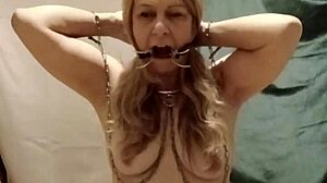 French slave endures indoctrination fellatio pig snout spreader session