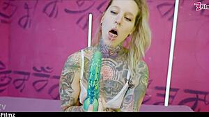 Tattooed Goth Deepthroats Big Dick! DP Anal Gape Toys Facefuck