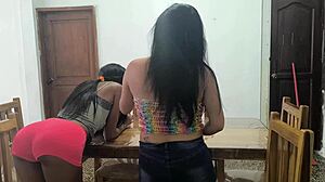 hot mexican milfs masturbate juicy pussies on desk in homemade lingerie