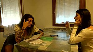 Laura's Leather Strapon Surprise: Edon Bent Over in Boots and Gloves