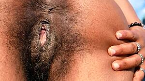 ebony milf flashes hairy swollen pussy no panties in parking lot