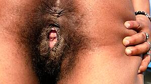 ebony milf flashes hairy swollen pussy no panties in parking lot