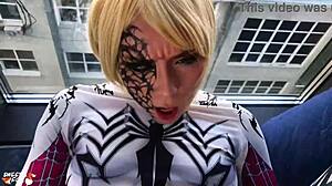 Anti-Venom cosplay deep sucks then sensual missionary fuck