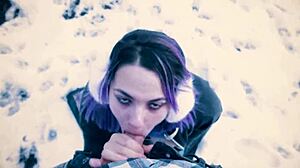 hey, check out this public blowjob happening right in the snowy city park