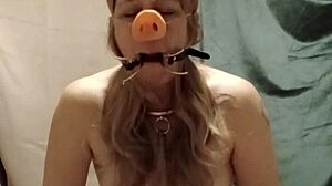 French slave endures indoctrination fellatio pig snout spreader session