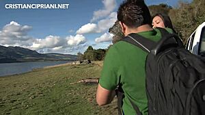 forest guide bends girlfriend over for outdoor doggystyle fuck