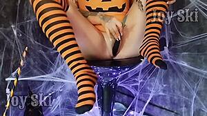 Nerdy Brazilian Lesbian Fucks Pumpkin Pussy for Halloween Fetish Thrill