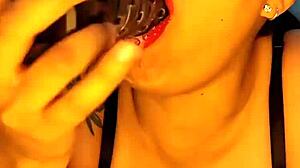 horny colombian squirts hard with dildo in steamy shower play
