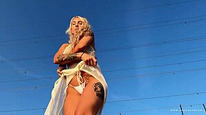 blonde milf does sup yoga in bikini, lush wet pussy public cum