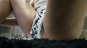Holy shit naughty neighbor in short pajamas fingers her shaved milf pussy spying on cam!