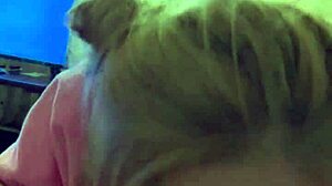 Skinny blonde gags deep on cock for hoodie cumshot