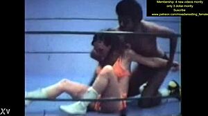 Nude mixed wrestling turns into raw body slamming dominance